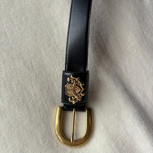 Cipriani Gold Crest Black Leather Belt - Picture 2 of 12